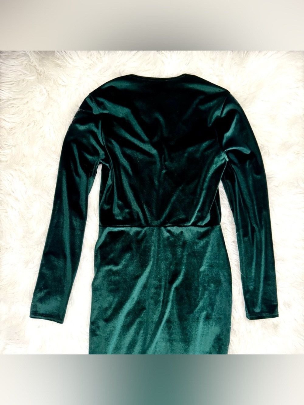 Club L London Deep Evergreen Velvet Midi Dress | Long Sleeve Wrap Slit | Size M - Picture 9 of 15